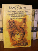 Load image into Gallery viewer, Vintage Nancy Drew Book The Triple Edition Old Clock Hidden Staircase Bungalow Mystery