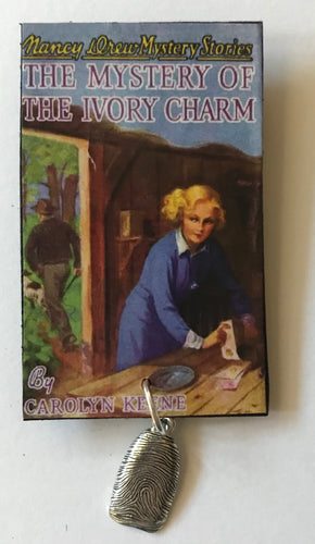 Nancy Drew Book Cover Ivory Charm Pin or Ornament